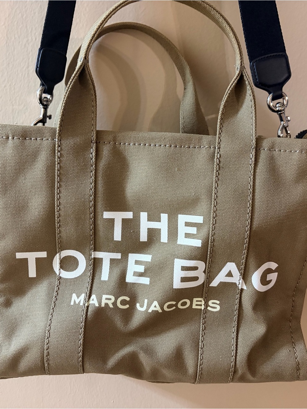 Marc Jacobs Khaki Canvas Crossbody Tote with White Logo